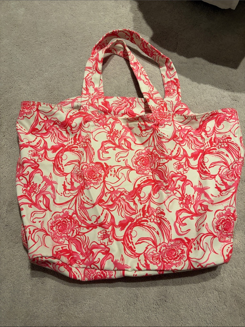 Cream and Pink Floral Canvas Tote Bag - Everyday Carry